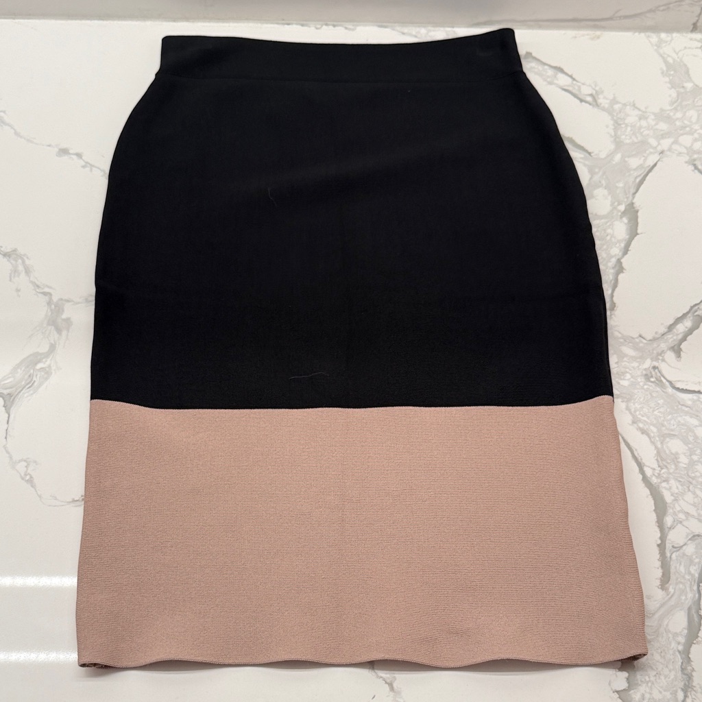 Bcbgmaxazria Black And Tan Bandage Pencil Skirt